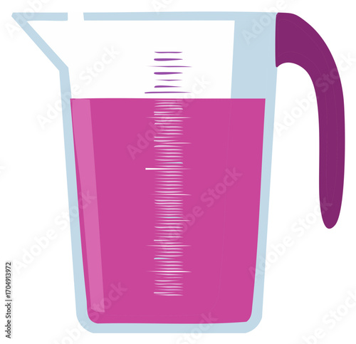 Measuring cup filled with vibrant purple liquid for kitchen baking and cooking illustration
