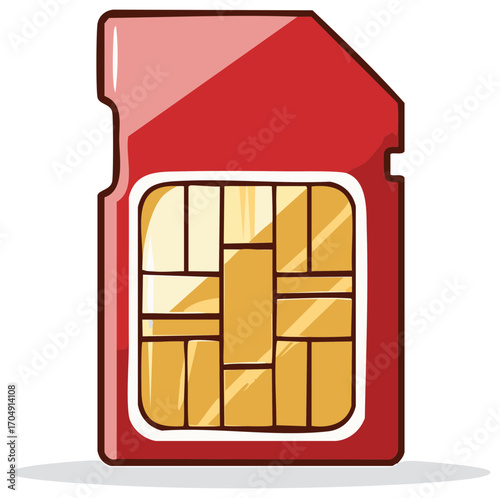Red mobile phone SIM card cartoon vector illustration for communication technology