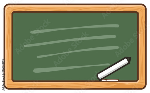 Chalkboard Illustration with Wooden Frame and Chalk Ready for Lessons