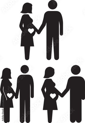 Pregnant couple holding hands silhouette