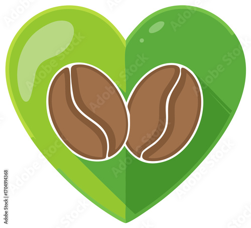 Green Heart Shape with Two Coffee Beans