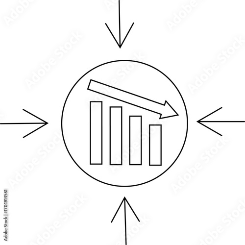 down graph icon and target icon with white background