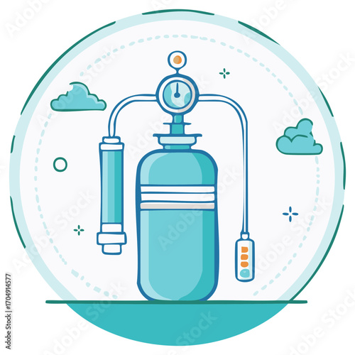 Water filtration system icon with pressure gauge and purifier cartridges