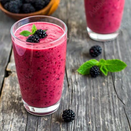 Pink smoothie with blackberries