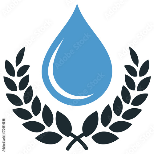 Water drop surrounded by wreath illustration Symbolizing purity conservation resources agriculture or environmental theme