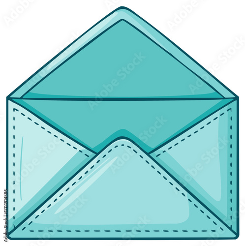 Cartoon Illustration of a Light Blue Open Envelope with Stitching Detail for Correspondence