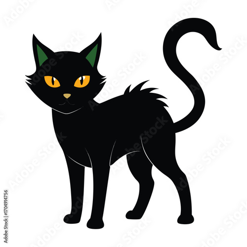 Black Cat Halloween Line Art Vector