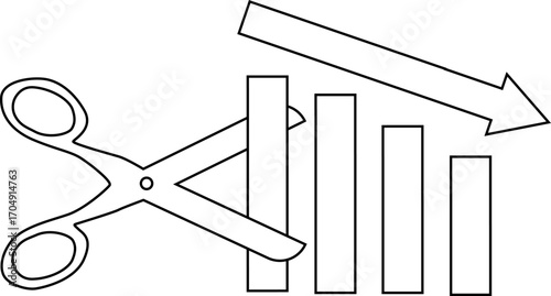 down graph icon and scissors icon with white background