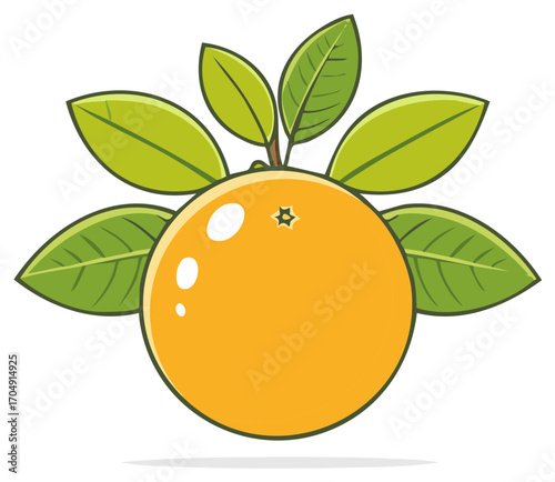 Vibrant orange fruit with green leaves cartoon illustration, fresh citrus fruit concept, vitamin C, healthy diet