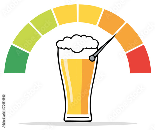 Alcoholic beverage consumption level gauge with pointer indicating a high level