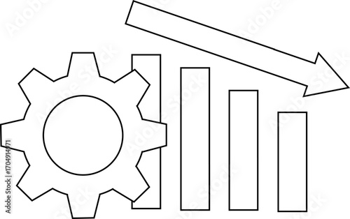 down graph icon and gear icon with white background