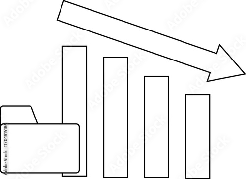 down graph icon and folder icon with white background