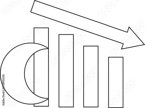 down graph icon and crescent moon icon with white background