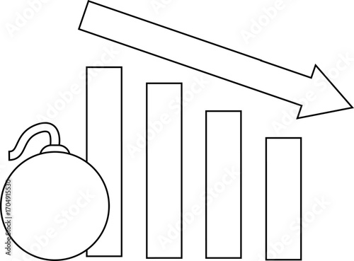 down graph icon and bomb icon with white background
