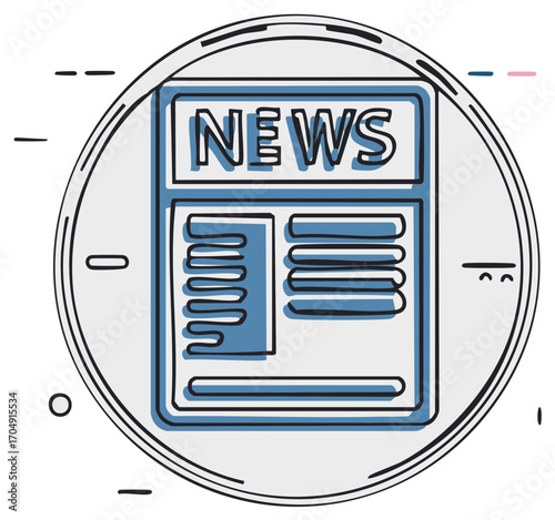 Stylized Graphic of Newspaper Showing News Headlines and Articles in Outlined Circular Design