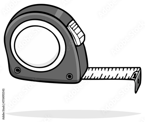 Illustration of a grey retractable measuring tape, perfect for home improvement or construction tasks