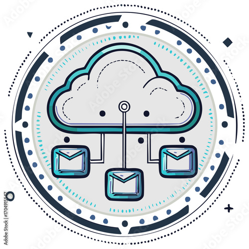 Cloud Network Email Exchange System Illustration Graphic Elements Concept