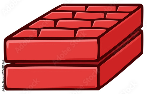 Cartoon red brick wall section vector illustration for construction or building design