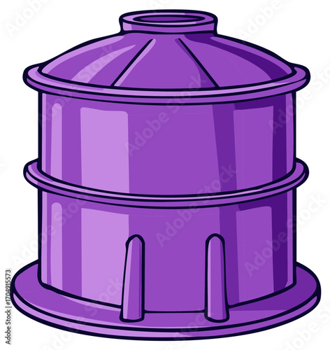 Vibrant Purple Traditional Steamer Pot Illustration for Food and Kitchen Design