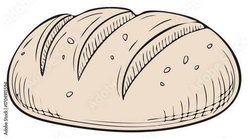 Artistic Sketch of a Rustic Loaf of Bread with Scoring and Seeds