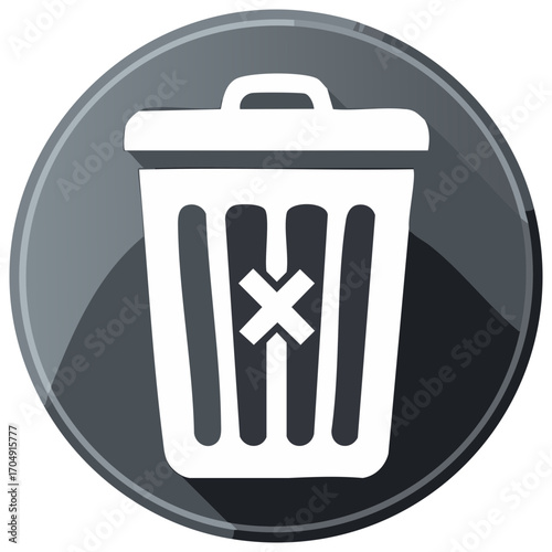 Delete icon with trash can and x symbol on circular dark background