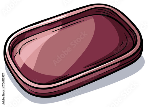 Empty rectangular deep pink tray illustration with rounded corners and glossy reflective surface, vector art.