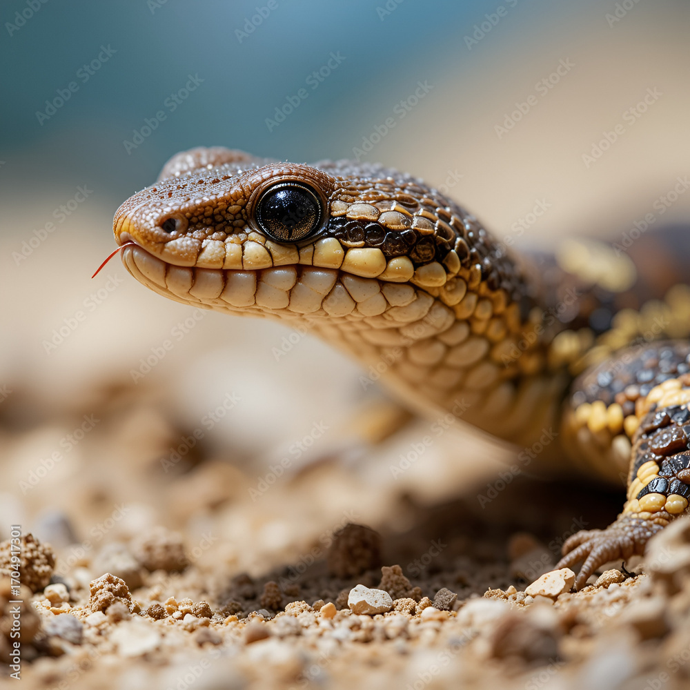 Obraz premium The closeup image of juvenile sidewinder (Crotalus cerastes). It is a venomous pit viper species and found in the desert regions of the southwestern United States and northwestern Mexico.