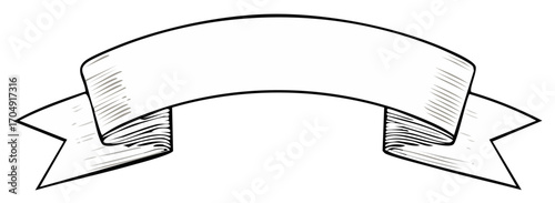 Hand drawn sketch style blank curved ribbon banner for text message