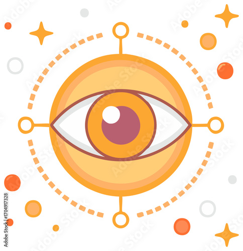 Eye illustration with stars and circles, vision, foresight, concept, vector