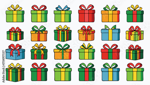 Christmas gift box set, New Year presents, gift boxes, vector illustration on transparent background