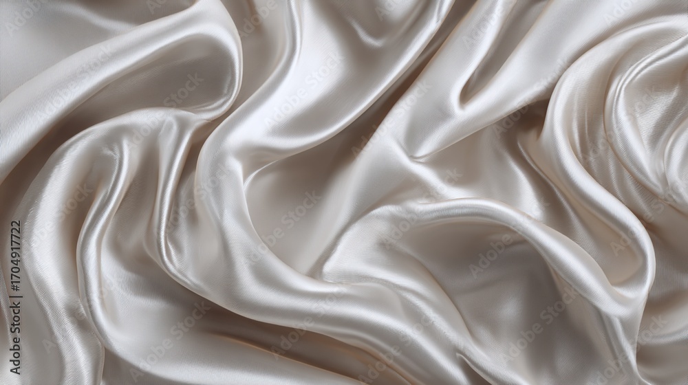 Obraz premium Luxurious champagne-colored satin fabric with elegant, flowing drapes and soft sheen