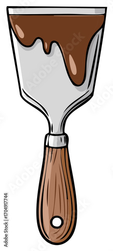 Cartoon illustration of a putty knife with dripping brown paint