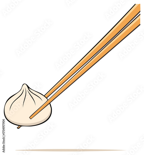 Vector illustration of chopsticks holding dumpling asian cuisine delicious meal