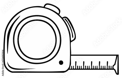 Outline Illustration of Retractable Measuring Tape Showing Increments for Measuring Distance