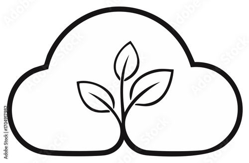 Eco-friendly concept icon of cloud with plant illustration