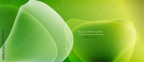 Abstract green layers create dynamic background. Smooth gradients, modern design, simple shapes offer visual appeal.