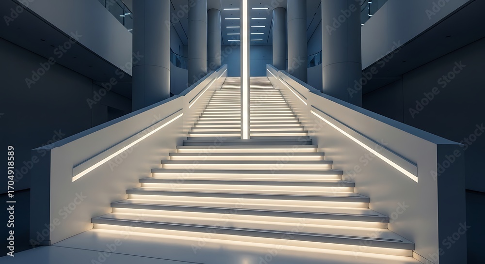 Fototapeta premium Illuminated stairway ascent architectural modern design perspective