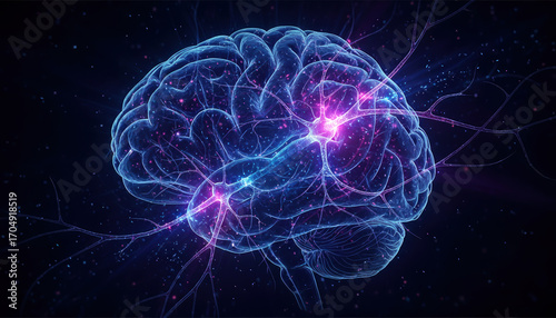 Futuristic neural network with glowing brain connections for ai innovation