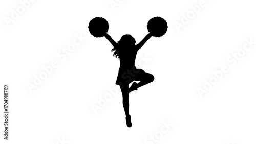 Cheerleader jumping with pom-poms with transparent background