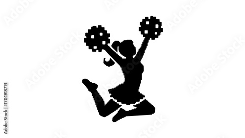 Cheerleader jumping with pom-poms with transparent background