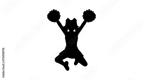 Cheerleader jumping with pom-poms with transparent background