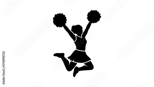 Cheerleader jumping with pom-poms with transparent background