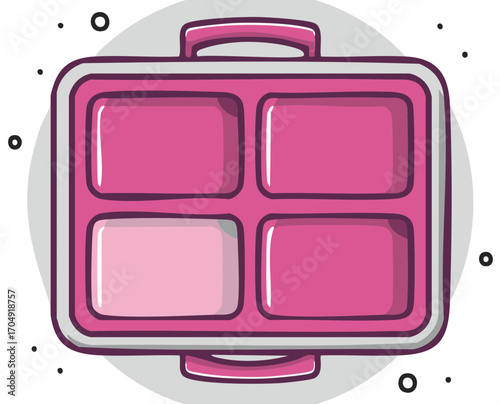 Pink empty bento lunch box with four compartments cartoon illustration