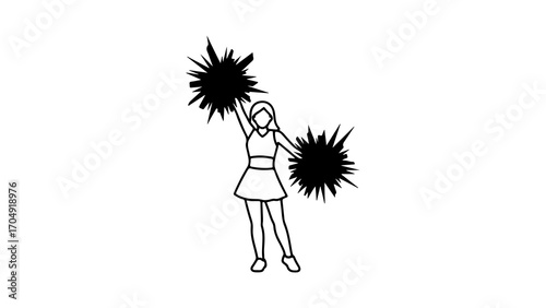 Cheerleader performing with pom-poms with transparent background