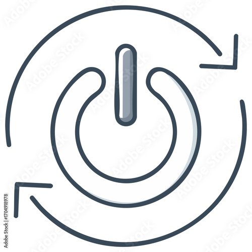 Vector illustration of power on off button and circular arrows for reboot and refresh