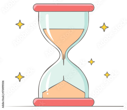 Stylized hourglass with flowing sand and twinkling stars illustrating the passage of time