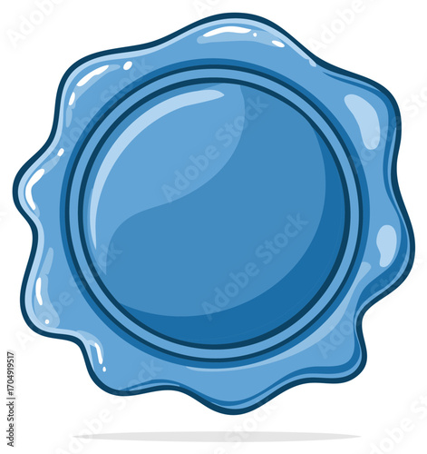 Blank shiny blue wax seal cartoon vector illustration for letters and documents