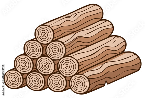 Cartoon illustration of a neat pile of stacked firewood logs for winter fuel