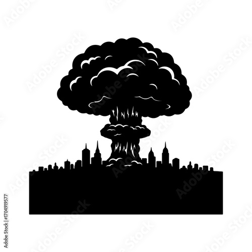City destruction with mushroom cloud with transparent background