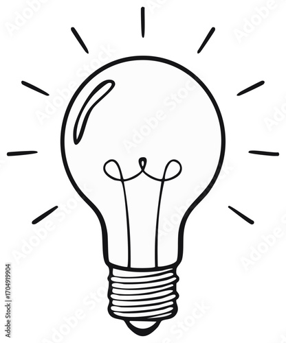 Single lightbulb with filaments shines brightly idea concept illustration